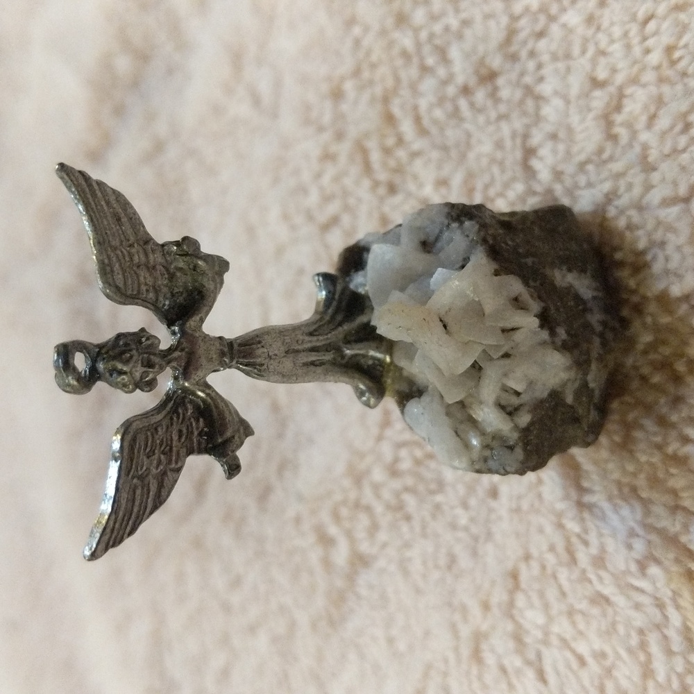 Pewter Angel Standing on Stone Necklace Pendant